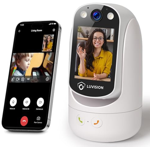 LUVISION WLAN PTZ Überwachungskamera Auto-Tracking Video Anrufkamera, Telefonkamera mit Gegensprechfunktion für Kinder Senioren und Haustier Überwachung mit App, Nachtsicht, KI Bewegungsverfolgung