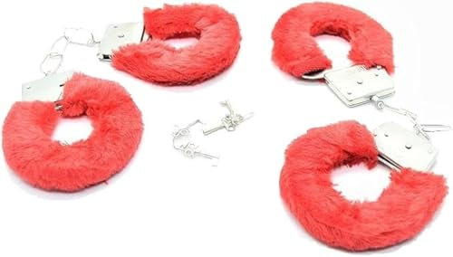 BETTER WITH FRIENDS 2 x esposas esposas rojo, policía mujer,policía,enfermero,médico, oficial de seguridad, accesorio de disfraces. de metal con la felpa