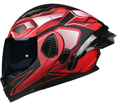 Woljay Casco Da Motociclista Casco Integrale Flip Up Doppia Visiera Integrato Moto Per Adulti Uomini Donne Street Racing Ciclomotore Approvato DOT/ECE (Red-Smoke Visor,Small)
