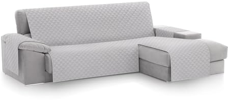 Textilhome CubreSofá Chaise Longue Malu, Protector para Sofás Acolchado Brazo Derecho, Tamaño 240cm. Color Gris Claro (Visto DE Frente), Ideal para Mascotas, Arañazos.