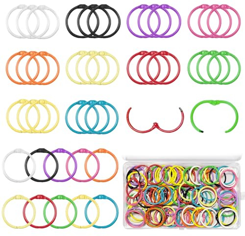 100 Pcs Loose Leaf Book Rings, 30 Mm Metal Binder Rings, 10 Colours | Ideal for Keeping Inserts, Photos and Note Cards Together, with Smooth Opening for Quick Page Changes and Tidy Organisation