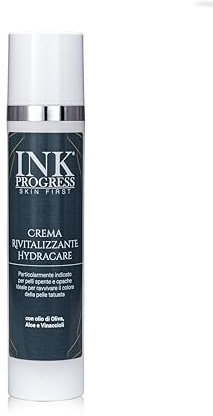 HYDRACARE CREMA TATTOO RIVITALIZZANTE - 100 ml - ideale per mantenere la pelle morbida e i colori dei tatuaggi sempre brillanti, con Olio di Oliva, Aloe Vera e Vinaccioli, INK PROGRESS - RED TOBACCO