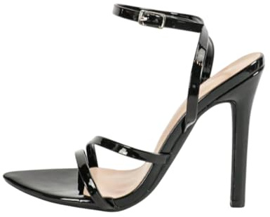 ODWTMRK Women's Strappy High Heels Sandals Pointed Open Toe Stilettos Heeled Sandals with Ankle Strap for Prom Party Daily Wedding Shoes（Black,4.5 UK