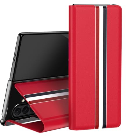 Sawiqpd Case for Samsung Galaxy Z Fold 7 5G, Premium Leather Wallet Case with Card Slots Magnetic Closure Stand Flip Folio Shockproof Phone Cover for Samsung Galaxy Z Fold 7 5G 2025, Red
