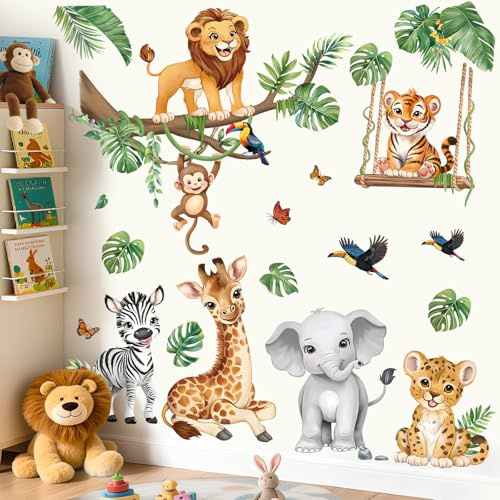 decalmile Stickers Muraux Animaux Arbre Branche Autocollant Mural Safari