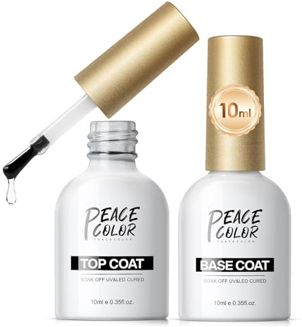 PEACECOLOR Vernis Semi Permanent, No Wipe Base et Top Coat 2 * 10ML Vernis Gel UV Semi Permanent Vernis à Ongles Couche de Base et Couche de Finition Manucure Kit