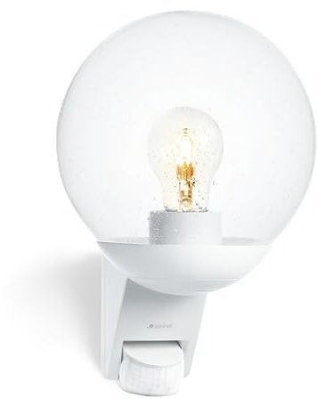 Steinel Vägglampa utomhus L 595 S vit med 180° rörelsesensor | E27-fattning, utomhusbelysning husvägg, utomhuslampa kula glas, IP44
