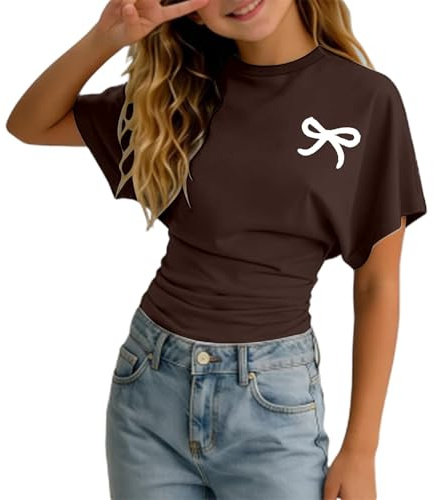 Tee Shirt Tunique Enfant Fille Manche Courte Col Rond Ete a la Mode Légère Fluide T Shirt Ado Fille été Chic Mignon Casual Sport Vacances Haut Tops 3-14 Ans