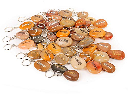 RockImpact Lot de 50 porte-clés avec pierres inspirantes en gros, gravées en pierre naturelle de rivière