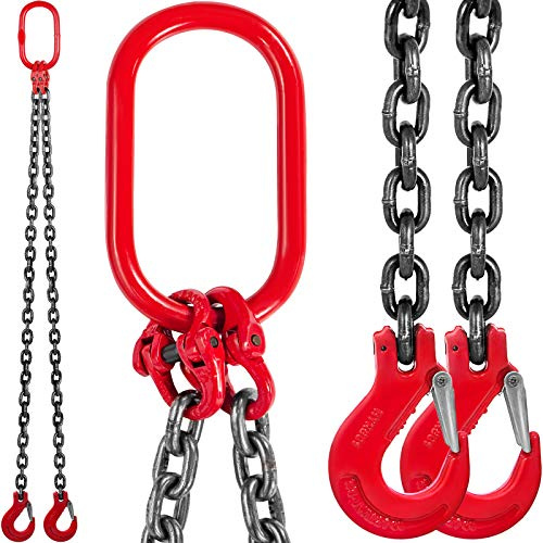 VEVOR Chain Sling, 3/8-inch x 5-ft Double-Leg Lifting Chains with Grab Hooks, 4-ton Capacity Lifting Slings, G80 Alloy Steel Double-Leg Slings