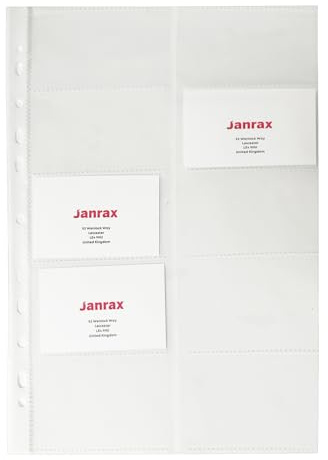 Janrax Pack of 20 Business Card Holder A4 Punched Pockets - Sales, Shop, Card Holder, Bussines Card, Office Supplies