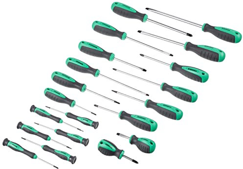 Marca Amazon - Denali Juego de destornilladores planos, Phillips y torx, 20 Unidad, Negro, Plata, Gris