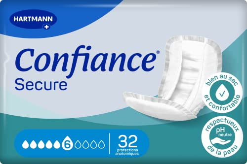 Confiance Secure - Protections Anatomiques Absorbantes Pour Hommes Et Femmes - Niveau D'Absorption = 6 Gouttes (Fuites Urinaires Moyennes) - Matière Douce - 32 Unités, Blanc, Medium