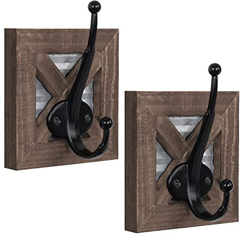 Autumn Alley Farmhouse Bathroom Hooks for Towels, Coat, and Robes - Rustic Wood & Metal Wall Mounted Towel Hooks, 2 Pack