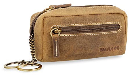 MANAGE XXL Schlüsseltasche Leder Braun für Damen und Herren - Schlüsseltasche mit Münzfach - echtleder Schlüsseletui Schlüsselmäppchen keychain Unisex Schlüssel Autoschlüssel Hunter Braun