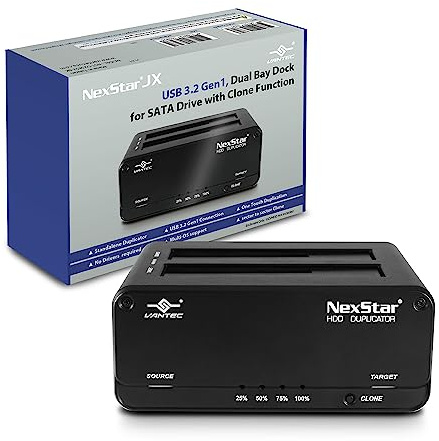 NexStar JX, USB 3.2 Gen1, Dual Bay Dock for SATA III Drive with Clone Function, USB 3.2 Gen1 (NST-D258S3-BK),Black
