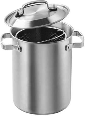 Stainless Steel Asparagus Pot Deep Fryer/Frying Pot with Strainer Basket and Lid - 4L Vegetable Asparagus Cooker for Pasta, Spaghetti, Boiled Eggs, Shrimp