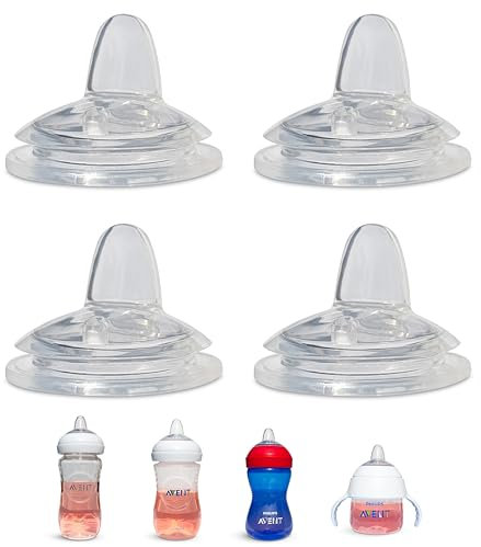 Napp med 4 drickpip för Philips Avent Naturel, My Grippy Spout och Natural Trainer | Mjuk pip | Silikon av livsmedelskvalitet, variabelt flöde (napppippa)