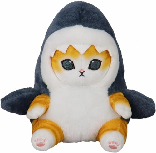 mofusand Shark Cat Plush Toy, 8inch Cute Fried Shrimp Shark Kitty Plush Stuffed Animals Doll, Kawaii Shark Cat Plush Pillow Toy Birthday for Kids Boys Girls (Blue)