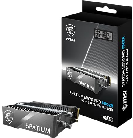 MSI Gaming SPATIUM M570 Pro PCIe 5.0 NVMe M.2 2TB FROZR SSD Interno (PCIe Gen5, NVMe 2.0, M.2 2280, Lectura 12400 MB/S, Escritura 11800 MB/S, 2 TB)