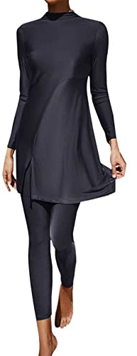 KBOPLEMQ Mujer Burkini Discreto Traje de baño Oriente Medio Árabe Islámica Ropa de playa Musulmana Trajes de baño Musulmanes Rash Guard Manga Larga Traje de baño Top + Pantalones Trajes de baño de