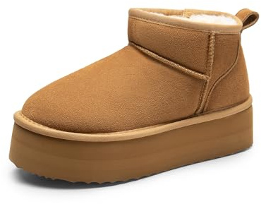 DREAM PAIRS Bottes de Neige pour Femmes Classiques Botte de Hiver Confortable et Chaud Mini-Bottes à Plateforme FuzzyClassic,Size 43,Châtaigne,SDSB2427W