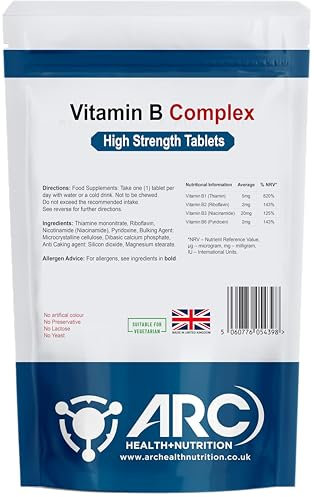 Vitamin B Complex (B1, B2, B3, B5, B6, B7, B9, B12) - High Strength - 180 Vegan Tablets - Supports Immune System, Reduces Tiredness & Fatigue - Vitamin B6, B1, B3, B2 - Made in The UK
