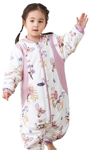 Chilsuessy Baby Winter Schlafsack 2.5 Tog Babyschlafsack mit Füssen Strampler Winterschlafsack mit abnehmbar Ärmel Schlafanzug Kinder Schlafsack, Garten Elster/3.5 Tog, XXL/Baby Höhe 115-125cm