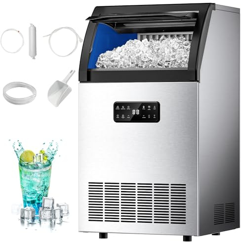 EUHOMY Commercial Ice Maker,120lbs/24H,Stainless Steel Under Counter Ice Machine with Water Filter,33lbs Storage Bin, 45 Cubes in 8-12 Mins, Freestanding Ice Cube Maker for Home/Bar/Cafe/Restaurant