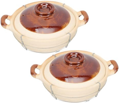 MAGICLULU 2pcs Single Handle Clay Casserole Dish Lid Baking Pot for Oven for Cooking Stew and Casserole at Home