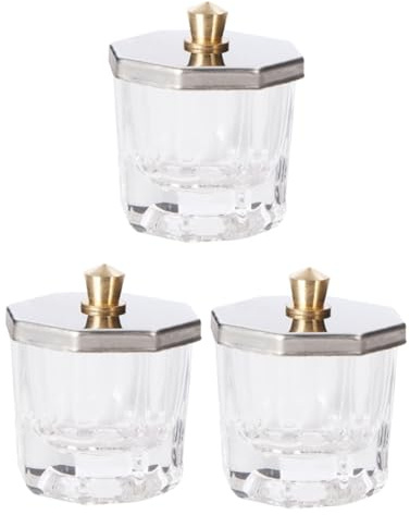 WEKADRIN 3pièces Set De Pots Verre Cristal Avec Couvercle Inox Pour Liquide Et Poudre Nail Art Contenant Et Facile à Nettoyer Pour Usage Professionnel Et Salon