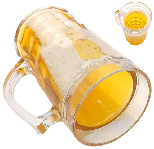 Finto boccale di birra | Finto boccale da birra a doppio strato con manici, lavabile in lavastoviglie, per feste, scherzi, ornamenti da scrivania per amici, ragazze, donne, uomini e ragazzi