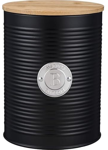 EHC Round Ribbed Design Enamel Airtight Seal Cookie/Biscuit Kitchen Storage Canister Jar With Lid - Black
