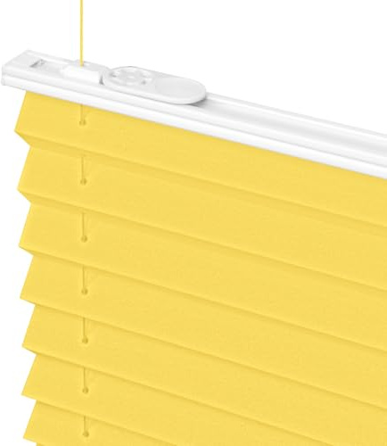 Vkele Plissee Klemmfix ohne Bohren, Gelb 90x120cm(BxH), Jalousien Innen, Faltrollo Lichtdurchlässig & Blickdicht, Sonnenschutz & Sichtschutz, Roll für Fenster & Tür