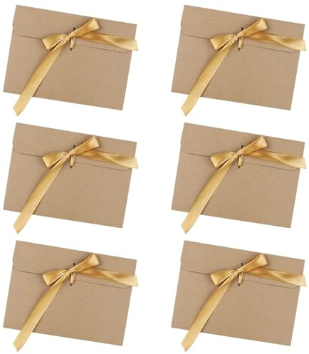 50 pezzi Busta Kraft, Ambesty Retrò Busta Kraft Riciclata di Retro Carta Fatti a Mano in stile Vintage per Inviti, Cartoline, Matrimonio, Compleanno, Natale, Ringraziamento (Nastri dorati, 50 pezzi)
