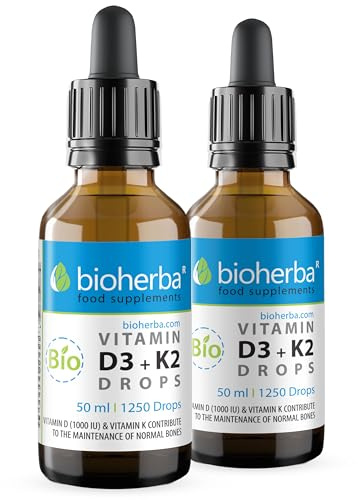 Vitamina D3 + K2 Gocce – Formula ad alto dosaggio con MK-7 e olio MCT | 50 ml (1250 gocce) | Vegano e senza additivi – Bioherba (2)