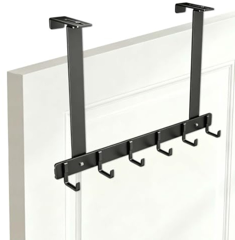 Rundago Patère de Porte en Aluminium Aérospatiale avec 6 Crochets, Crochet de Porte Suspendu pour Vêtements et Serviettes, Porte-Manteau Sans Perçage pour Salle de Bain et Chambre
