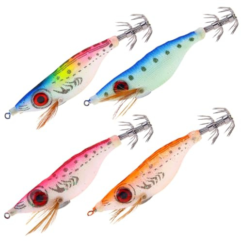 4 Esche per Pesca Alla Seppia, Totanare per Seppie, Ami per Calamari Illuminati, calamari, polpi, gamberetti, ami di calamaro, trota persiana