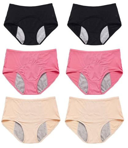 6 Pièces Culotte D'incontinence Urinaire, Anti-fuites Physiologique en Coton de Protection, Lavable avec Zone Absorbante Anti-Fuite pour Femmes L-7XL