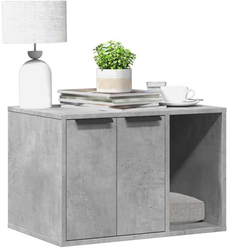 Mokuyary Meuble de Bac à Litière pour Chat Gris béton Salon A | bois ingénierie Maison de Toilettes pour Chats, Table Basse pour Chambre, Balcon