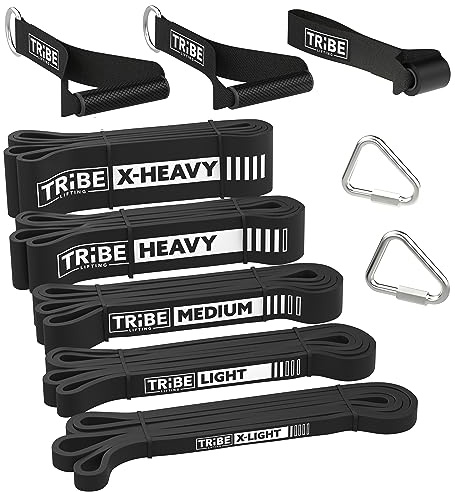 Long Resistance Bands Set with Handles and Door Anchor, 5 Pull Up Bands