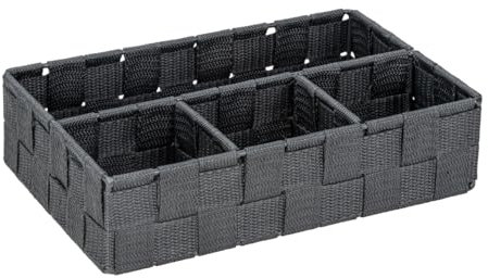 WENKO Aufbewahrungskorb Adria Klein Dunkelgrau - Badorganizer mit 4 Fächern, Polypropylen, 26 x 6.5 x 17 cm, Dunkelgrau