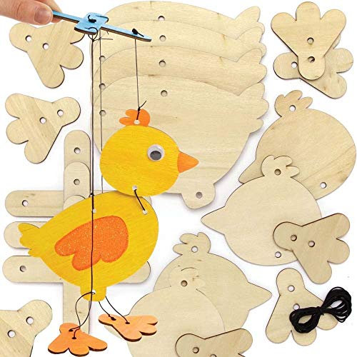 Baker Ross Osterküken-Holzmarionetten, 3 Stück, Ostern-Bastelwerk für Kinder (AX786)