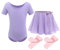 Kinder Mädchen Ballettkleidung Baumwolle Kurzarm Balletttrikot Turnanzug Tanzbody + Chiffon Wickelrock Tütü Rock Tanzkleid + Strumpfhose 3tlg Ballettanzug Violett 6-7 Jahre
