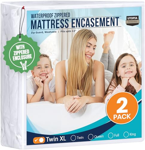 Utopia Bedding Mattress Protector Zippered Twin XL Size (Pack of 2), 100% Waterproof Bed Bug and Dust Mite Proof Mattress Encasement, Absorbent 6 Sided Mattress Cover