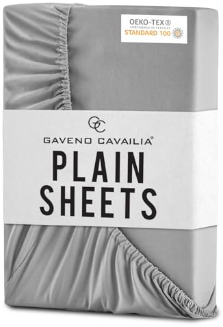 GC GAVENO CAVAILIA Microfiber Fitted Sheet | Deep Pocket 10 inch (25 cm) Single Fitted Sheet | Elasticated Corner Plain Grey Bedding Shrinkage & Fade Resistant - Bottom Sheet