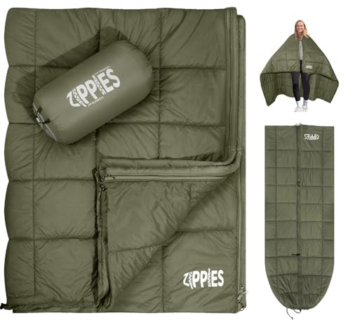 ZIPPIES 3M Thinsulate Insulation Puffy Camping Blanket for Cold Weather, Queen Size Warm Camping Quilt with Zipper, Waterproof Outdoor Sleeping Bag for Hammock, Cozy & Versatile Gift for Men and Women
