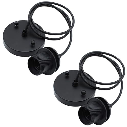 BlueXP 2 Pièces Suspension de Lampe avec Câble E27 Pendentif Lampe Accessoires d'éclairage DIY pour Rétro Industrielle lustre de Plafond Lampe Suspension Vintage Fixation de Lampe Kit Noir