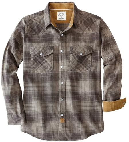 Dubinik® 6 oz Flanellhemd Herren Langarm Druckknopf Freizeithemden Western Hemd Cowboy Two Pocket Snap Shirt Regular Fit Cremefarbenes Plaid XL