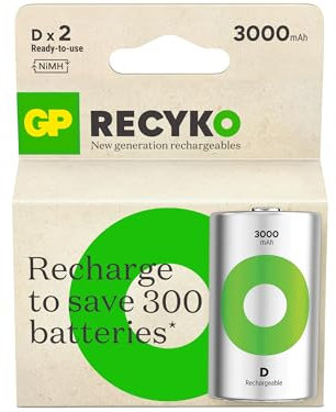 GP Batteries Recyko 3000 D Boy - Batería Ni-Mh (1,2 V, 2 unidades)